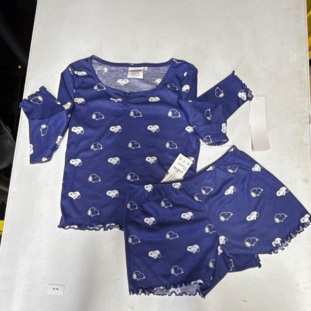 Peanuts Snoopy Girls Size L 10/12 Blue 2-Piece Long Sleeve  PJs